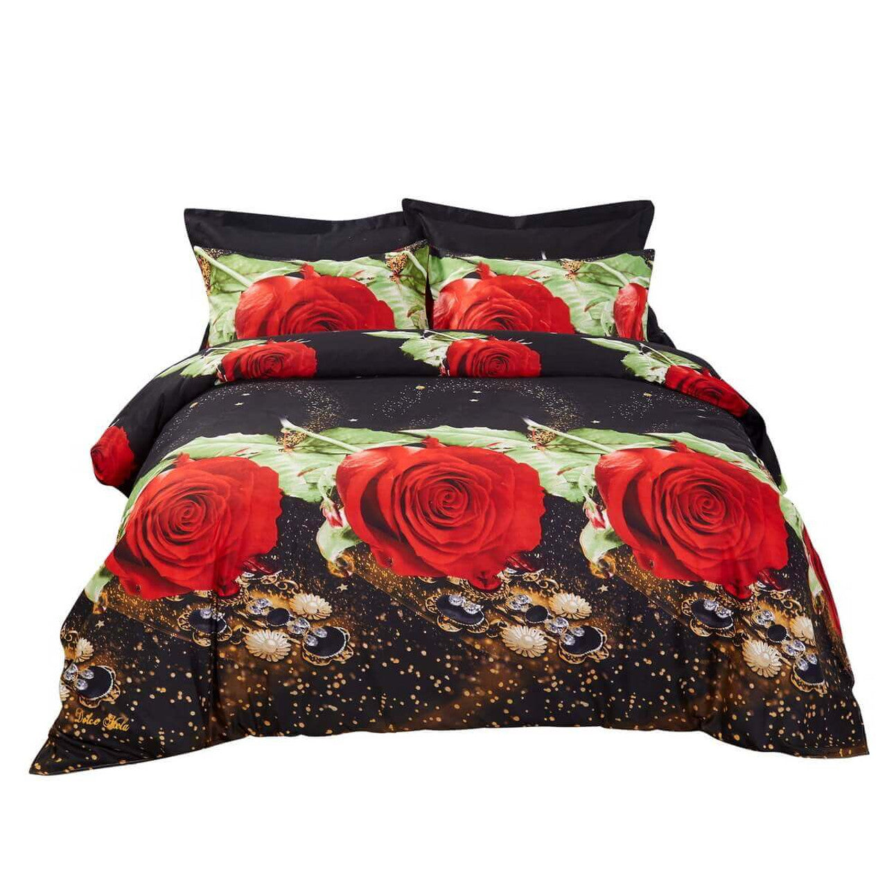 Duvet Cover Set, King Size Floral Bedding, Dolce Mela - Night Roses DM707K