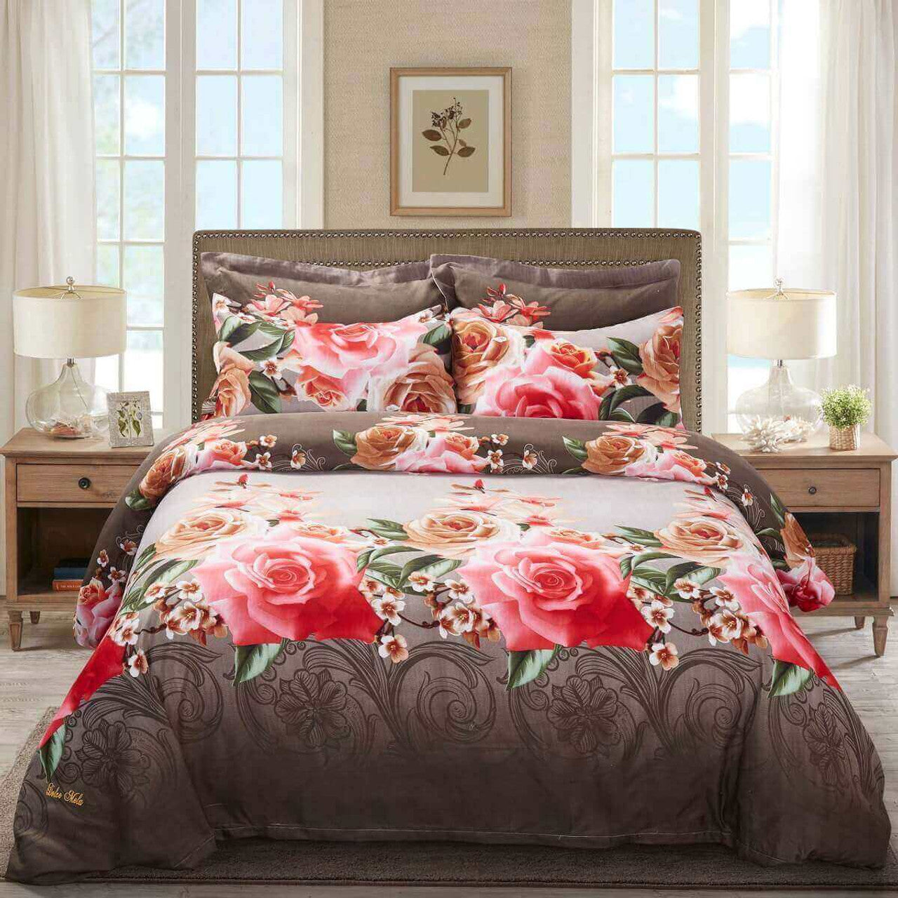 Duvet Cover Set, King Size Floral Bedding, Dolce Mela - Rose Medley DM708K